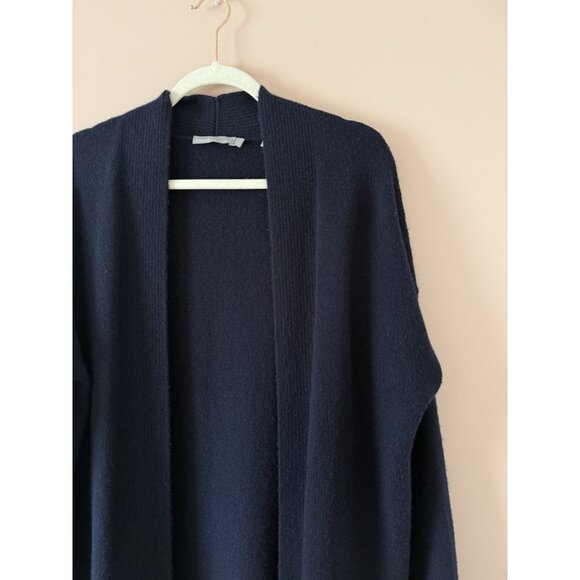 Vince 100% Cashmere Navy Open Front Cardigan Cozy Loungewear Winter Preppy M - Picture 6 of 9